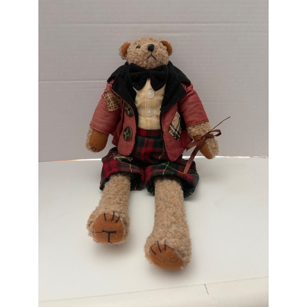 Vintage 1996 Enesco Teddy Tompkins Humphrey Plaid Suit Jointed Plush Bear 16"